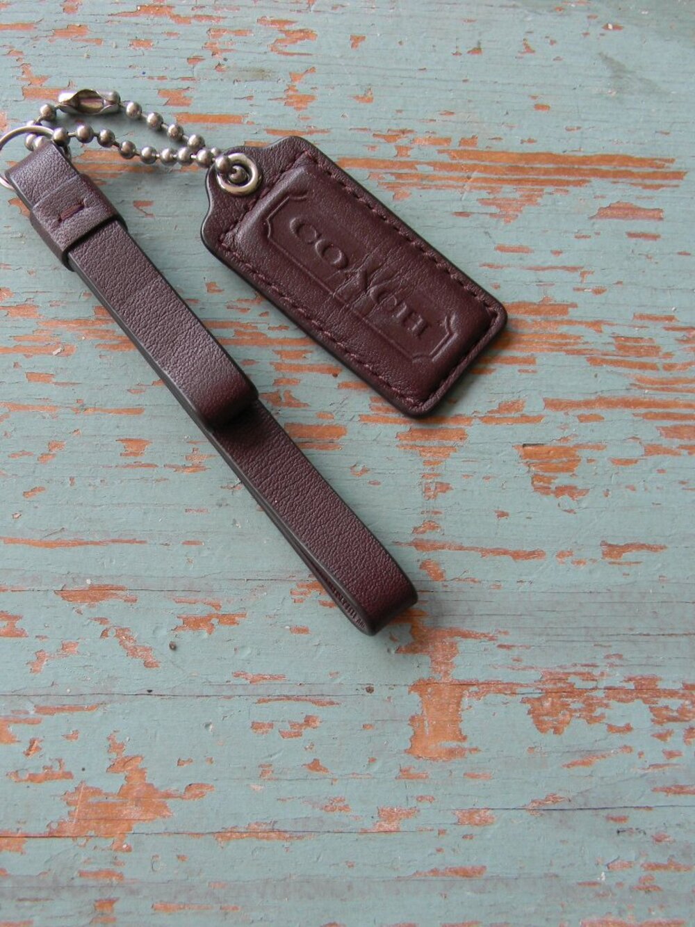 COACH BROWN LEATHER  Key Fob Bag Charm Keychain Hang Tag & PLEATED LEATHER